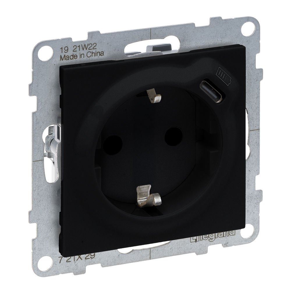 SUNO PRIZA 2P+E SCH+USB NEGRU 721429