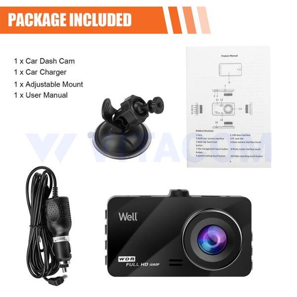 CAMERA AUTO WELL 4K ECRAN 3  WDR DVR-CAR-FOOTPRINT-WL