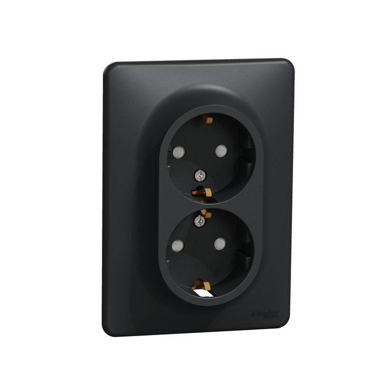 SEDNA NOU PRIZA DUBLA CU PROTECTIE COPII 2P+T 16A ANTRACIT