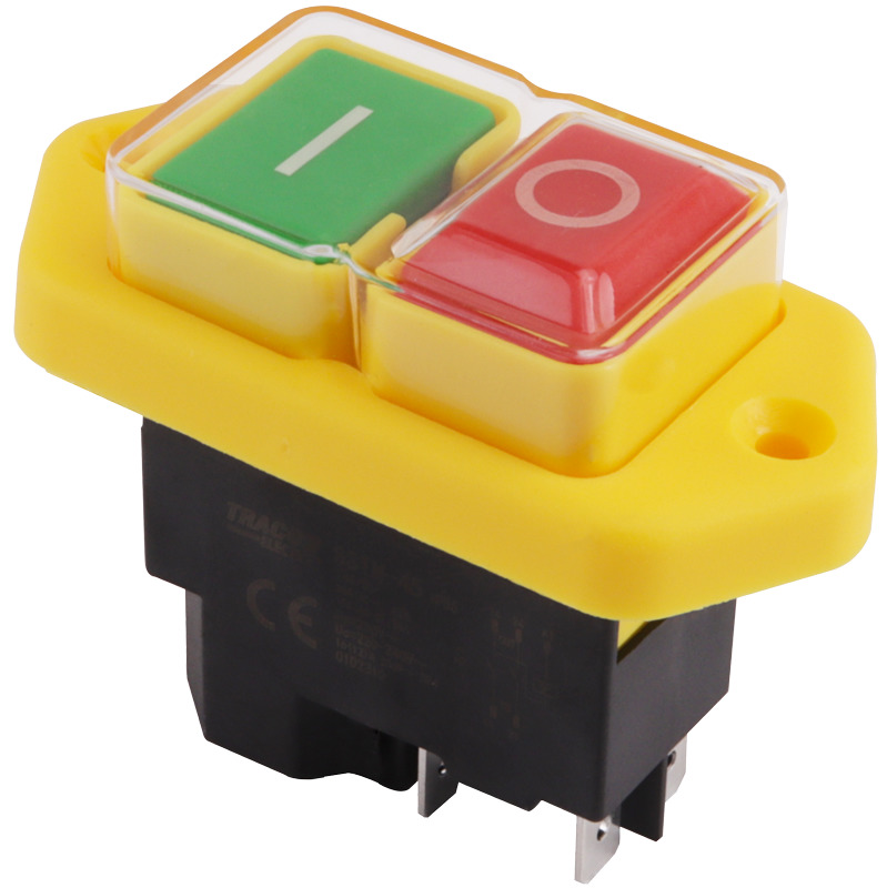 BUTON PORNIT OPRIT CU RELEU 4PINI 230V IP54 CU RAMA GALBENA
