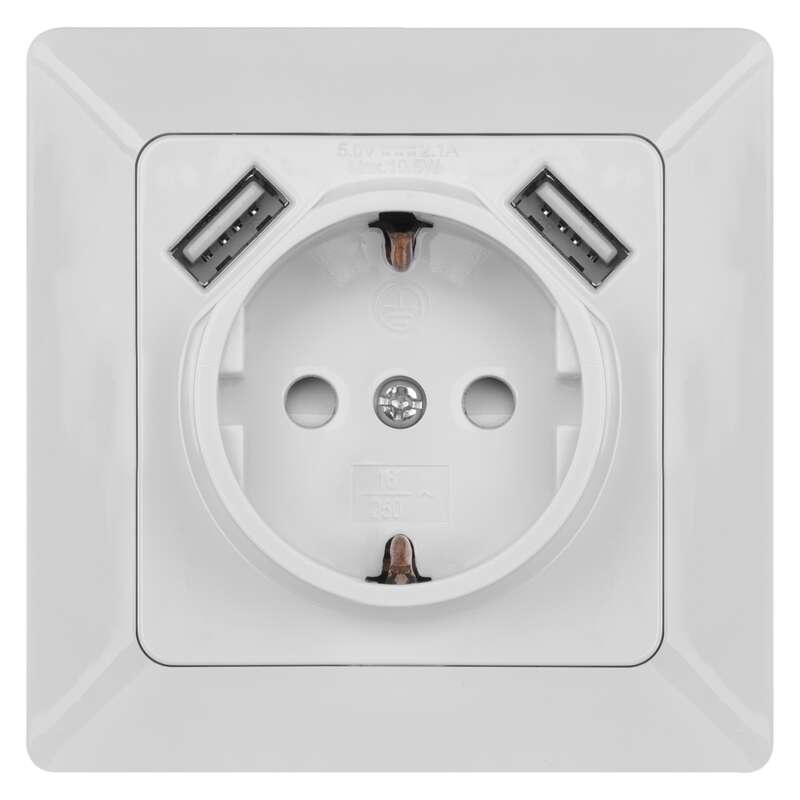 PRIZA SIMPLA+2USB 2.1A ALB EMOS-A6000.1