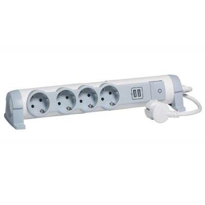 BLOC MULTIPRIZA 4X2P+T 2XUSB 1,5M ALB GRI